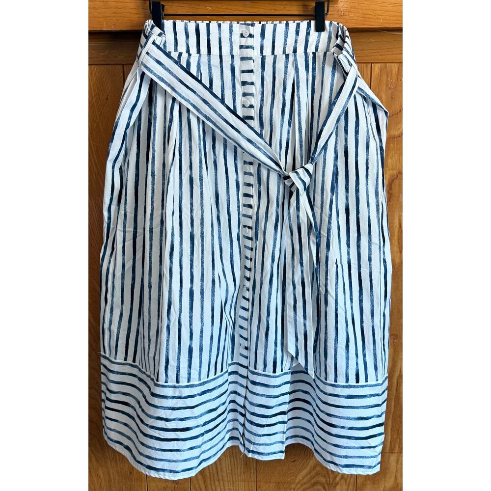 NWT Chico's Palermo Striped Tie-Front Midi Skirt Blue, 3 - Picture 4 of 14